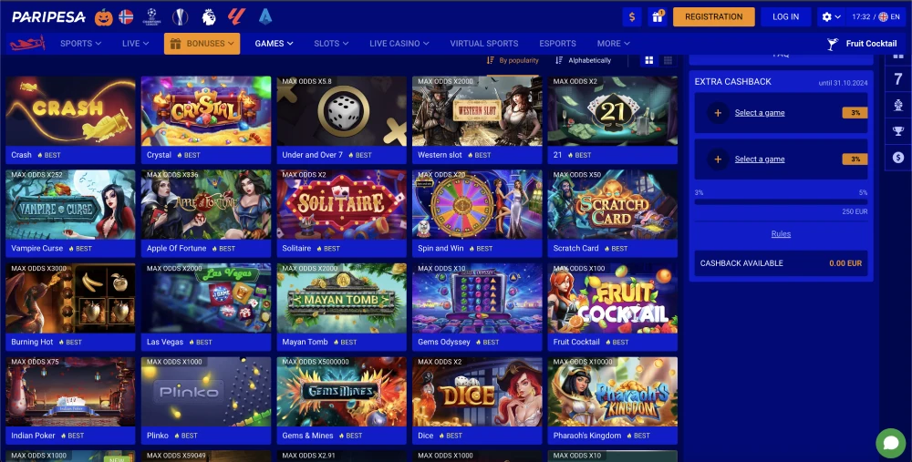 Paripesa casino games